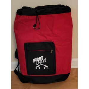 Vintage First Union Bank Canvas Tote /Duffle Bag Red w/ Black Trim & Strap